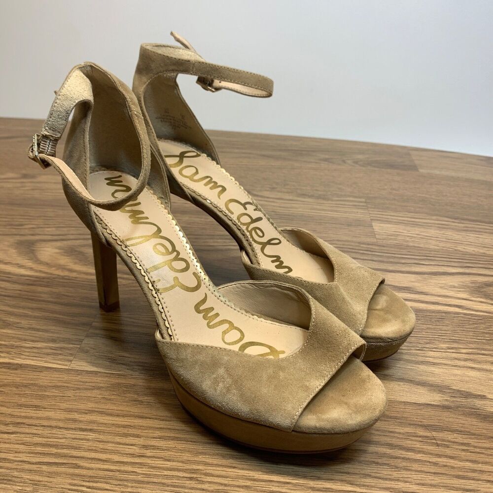 Sam Edelman Jerin Suede‎ Nude Platform Sandals Pump Heels in Oatmeal Size 8M